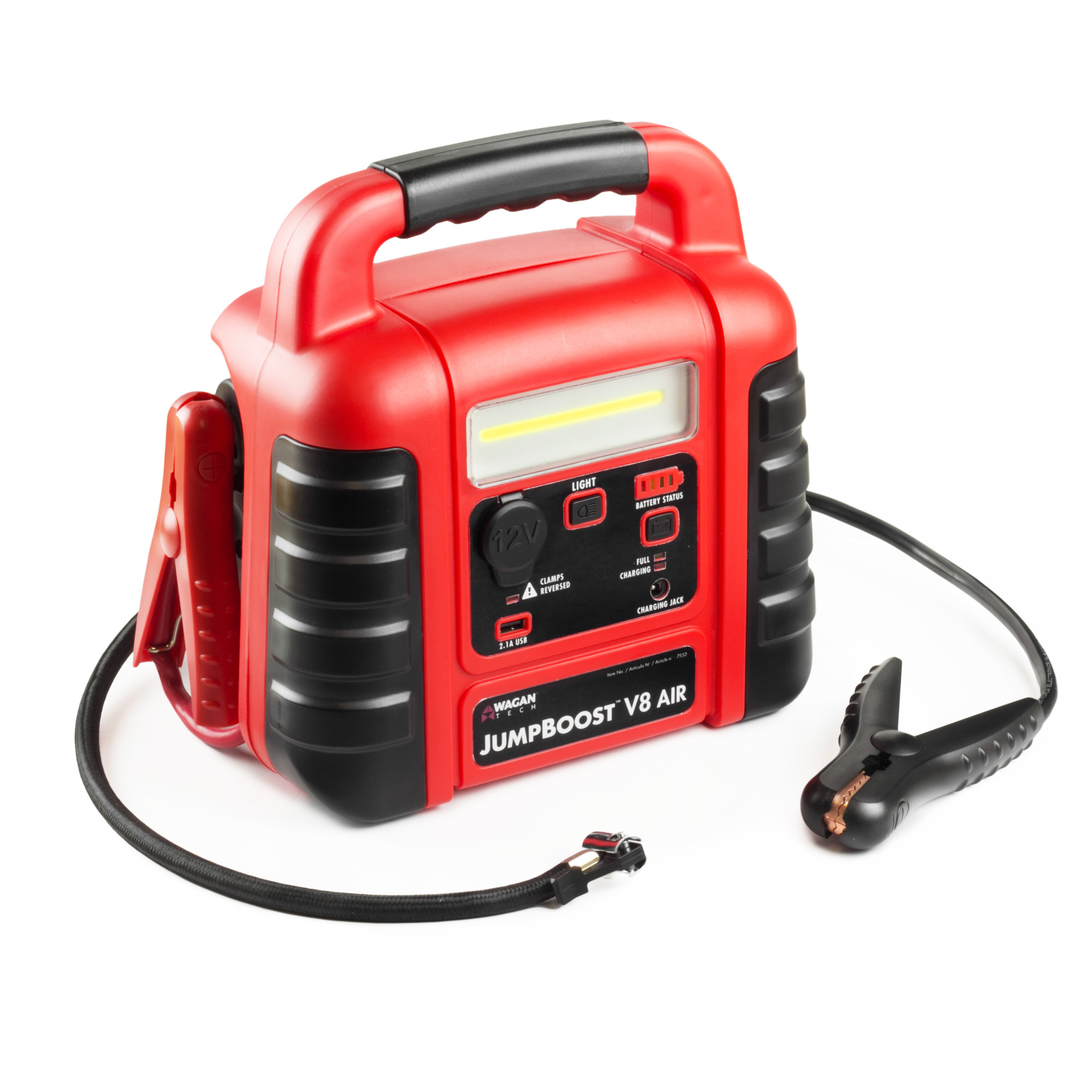 Wagan Tech JumpBoost V8 Air — 1000 Peak Amps, 12V DC, USB Power Port, 200 Lumen LED Light, 260 PSI Air Compressor, Model# EL7552